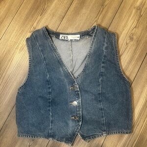 Zara Blue Denim Button Down Vest